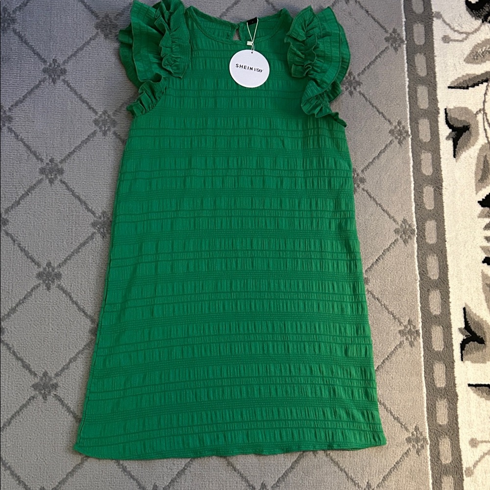 SHEIN Vacay Emerald Green Ruffle Sleeve Dress